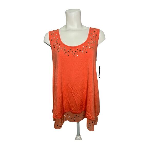 Style & Co Coral Tank Top‎ Chiffon Studded Hem Sz Large NEW - Picture 2 of 7